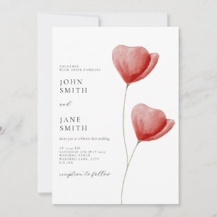 Red watercolour floral wedding invitation