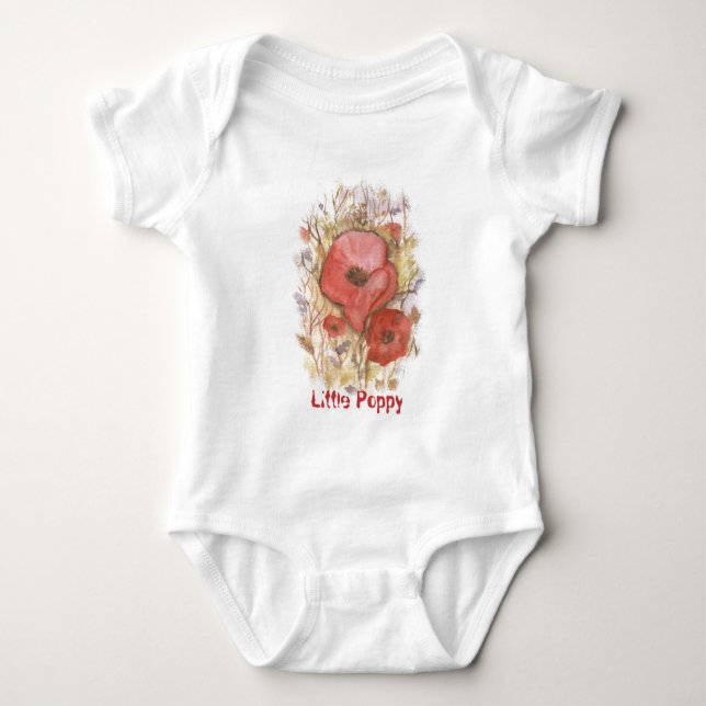 Red watercolour poppy baby bodysuit (Front)