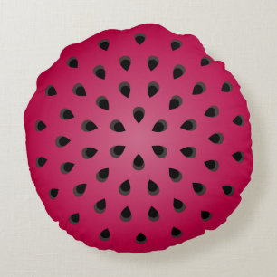 Red watermelon chunk with seeds round pillow