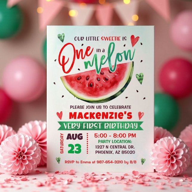 Red Watermelon First Birthday party Invitation (Creator Uploaded)