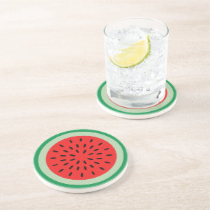 Red Watermelon Slice Art Deco Style Sandstone Coaster