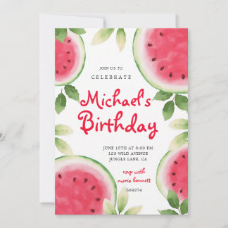 Red Watermelon Summer Birthday Invitation