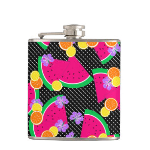 Red Watermelon Yellow Lemons Tropical Hip Flask