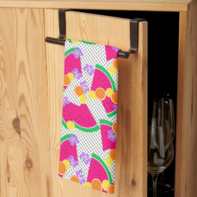 Red Watermelon Yellow Lemons Tropical Kitchen Towel (Thirds Fold)