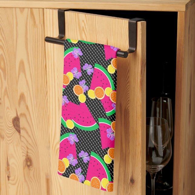 Red Watermelon Yellow Lemons Tropical Kitchen Towel (Thirds Fold)