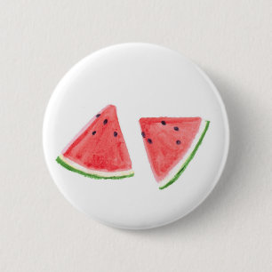 Red Watermelons fruit food tropical watercolor 2 Inch Round Button