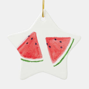 Red Watermelons fruit watercolor food vegan  Ceramic Ornament