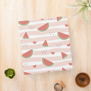Red Watermelons, Hearts, Stripes, Summer Pattern Binder