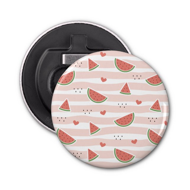 Red Watermelons, Hearts, Stripes, Summer Pattern Bottle Opener (Front)