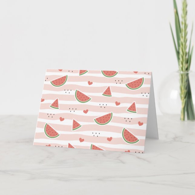 Red Watermelons, Hearts, Stripes, Summer Pattern Card (Front)