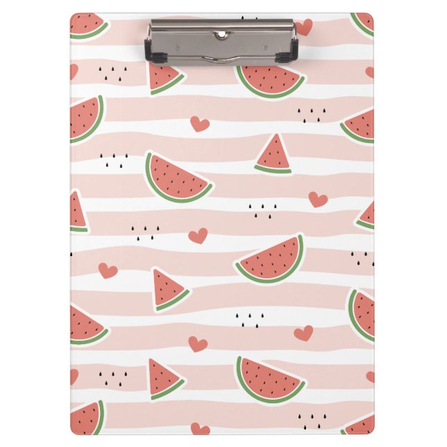 Red Watermelons, Hearts, Stripes, Summer Pattern Clipboard (Front)