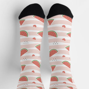 Red Watermelons, Hearts, Stripes, Summer Pattern Socks