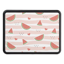 Red Watermelons, Hearts, Stripes, Summer Pattern