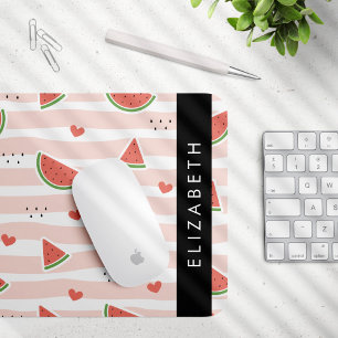 Red Watermelons, Hearts, Stripes, Your Name Mouse Pad