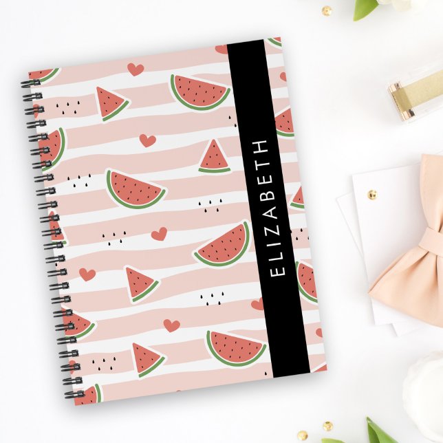 Red Watermelons, Hearts, Stripes, Your Name Notebook (Creator Uploaded)