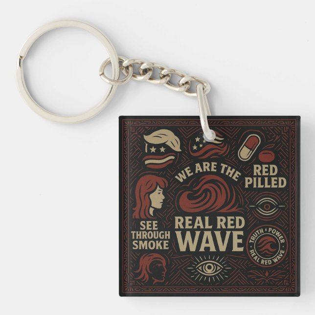 Red Wave collage crew neck Keychain (Front)