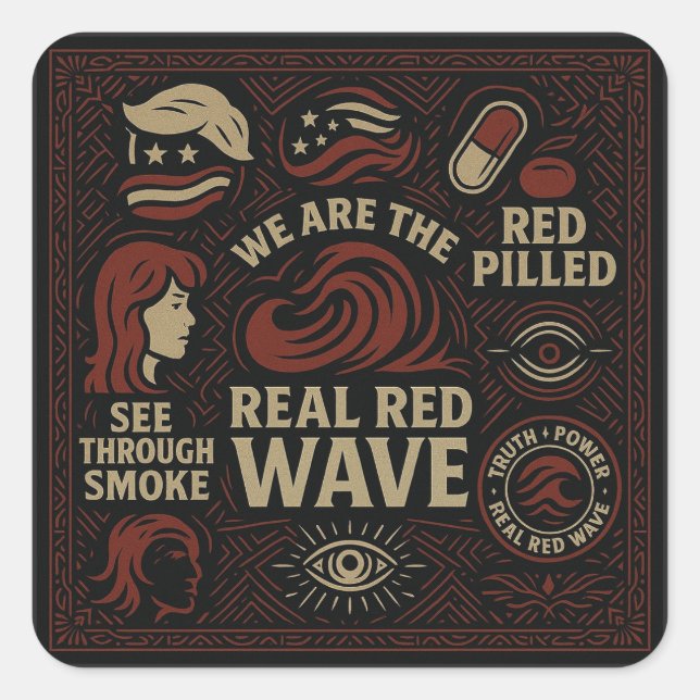 Red Wave collage crew neck Square Sticker (Front)
