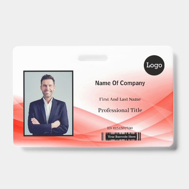 Red Wave Design Photo Identification ID Badge (Front)
