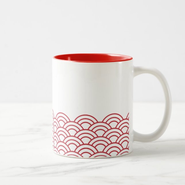 Red Waves "Seigaiha" WAGARA Two-Tone Coffee Mug (Right)