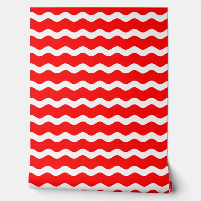 Red Wavy Ric Rac Striped Pattern Wallpaper (Unrolling)