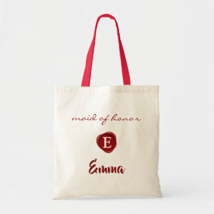 Red Wax Bridesmaid Gift Personalized Monogram Name Tote Bag