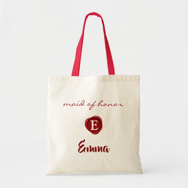 Red Wax Bridesmaid Gift Personalized Monogram Name Tote Bag (Front)