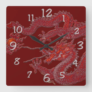 Red Wax Dragon Square Wall Clock