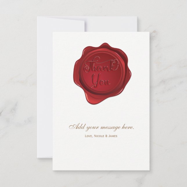Red Wax Seal Elegant Formal Wedding Thank You Card (Front)