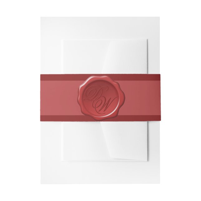 Red Wax Seal Monogram 2 Initials Elegant Script Invitation Belly Band (Front Example)
