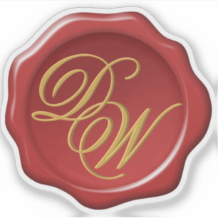 Red Wax Seal Monogram Golden Yellow Script