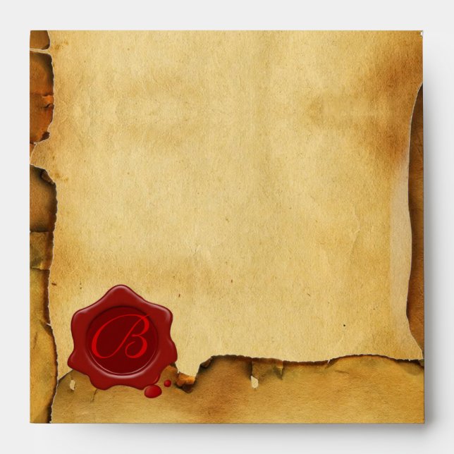 RED WAX SEAL MONOGRAM PARCHMENT ENVELOPES (Front)