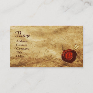 RED WAX SEAL PARCHMENT Monogram Business Card