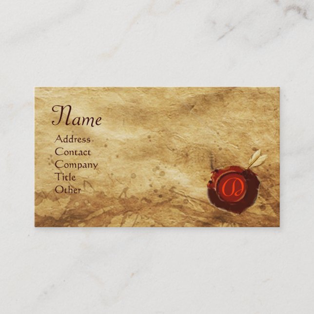 RED WAX SEAL PARCHMENT Monogram Business Card (Front)