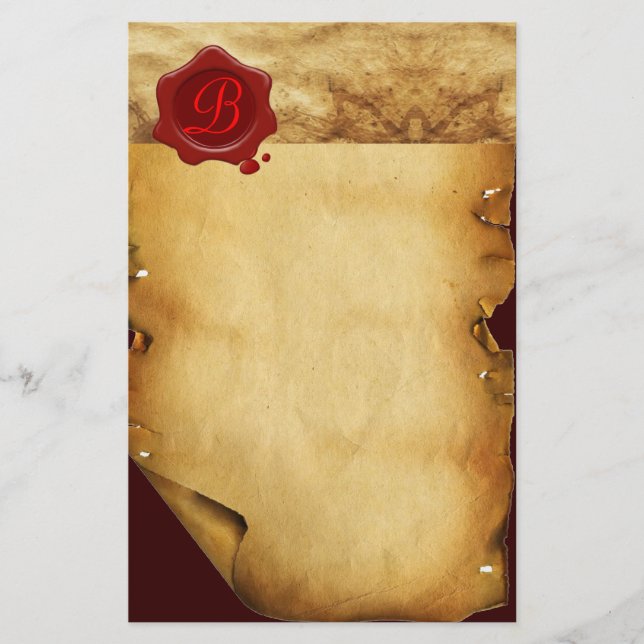 RED WAX SEAL PARCHMENT Monogram Stationery (Front)