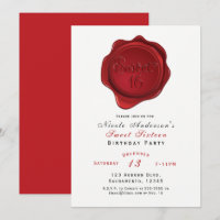 Red Wax Seal Sweet 16 Elegant Birthday Party