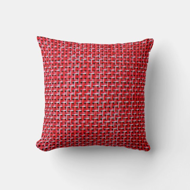Red weave seamless texture of bamboo wicker rattan throw pillow (Front)