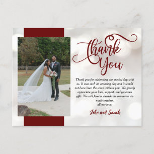 Red Wedding Bokeh Thank you note Postcard