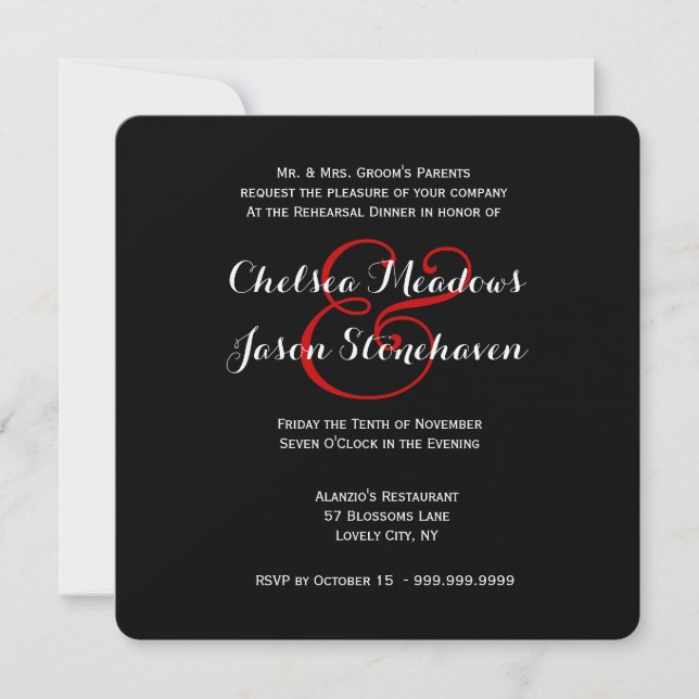 RED Wedding Damask Lace Rehearsal Dinner 7 Invitation (Front)