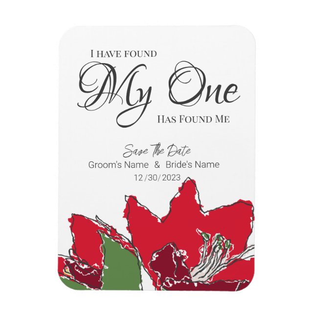 Red Wedding Floral Save The Date Magnet (Vertical)