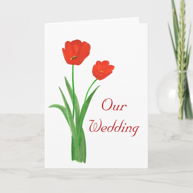 Red Wedding Invitations Cards, Tulips (Front)