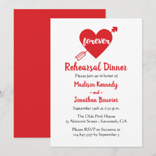 Red Wedding Rehearsal Dinner Heart Modern Trendy Invitation