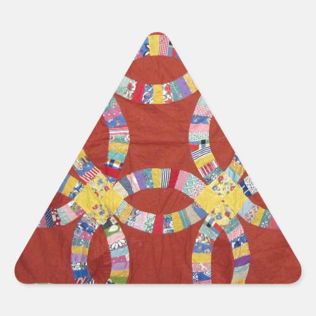 Red Wedding Ring Quilt Triangle Sticker (Front)