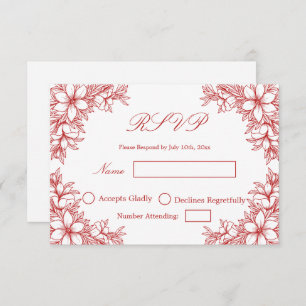 Red Wedding RSVP with Ornate Floral graphics