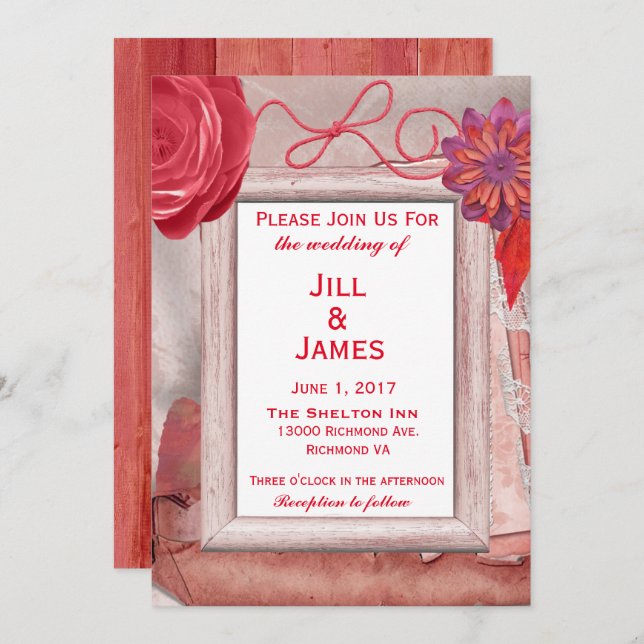 Red Wedding Rustic Floral Invitation (Front/Back)