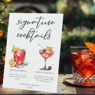 Red Wedding Signature Cocktails Menu Pedestal Sign