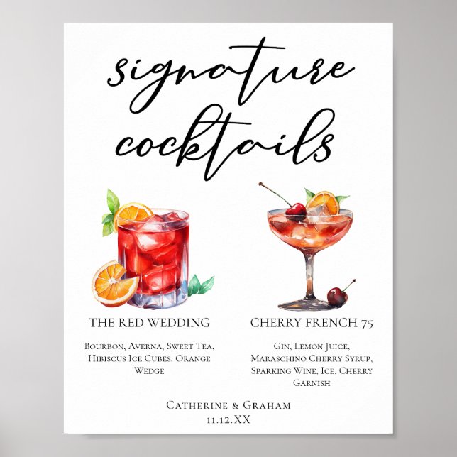 Red Wedding Signature Cocktails Menu Poster (Front)