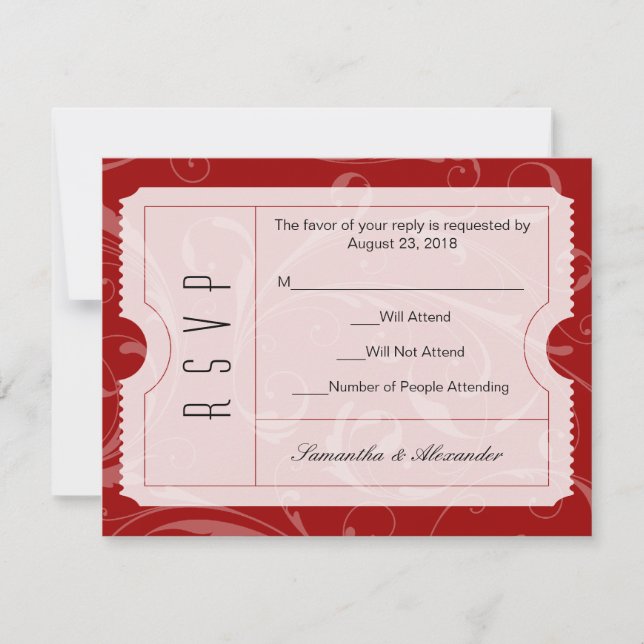 Red Wedding Ticket RSVP Card (Front)