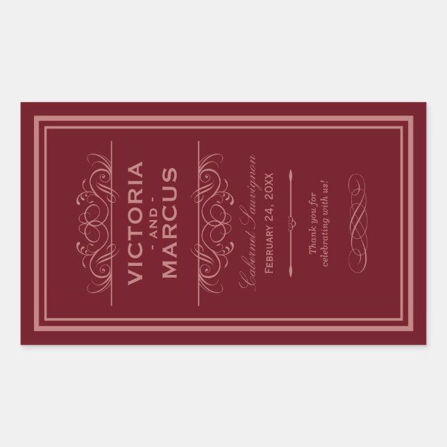 Red Wedding Wine Bottle Monogram Favour Labels (Front)