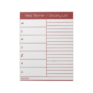 Red Weekly Meal Planner - Shopping List Notepad
