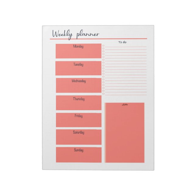 Red Weekly Planner Notepad (Rotated)